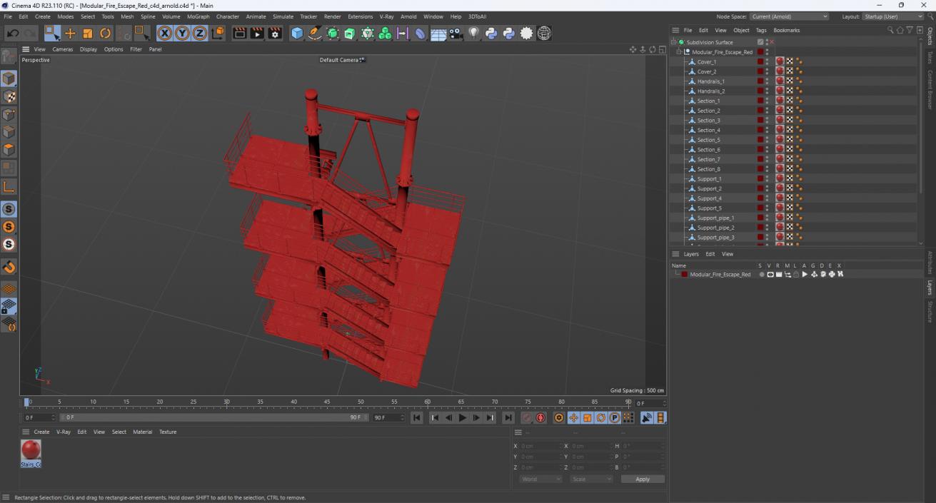 3D model Modular Fire Escape Red 2