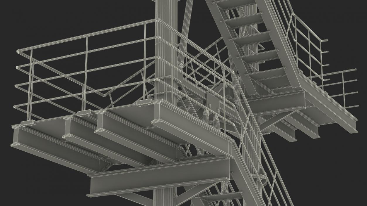 3D model Modular Fire Escape Red 2