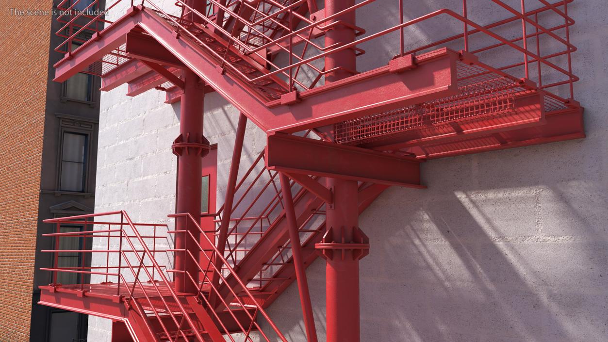 3D model Modular Fire Escape Red 2