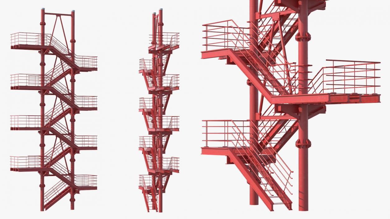 3D model Modular Fire Escape Red 2