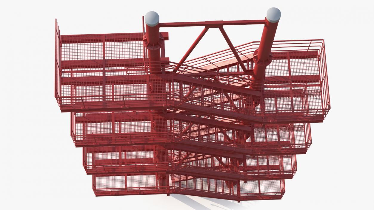 3D model Modular Fire Escape Red 2