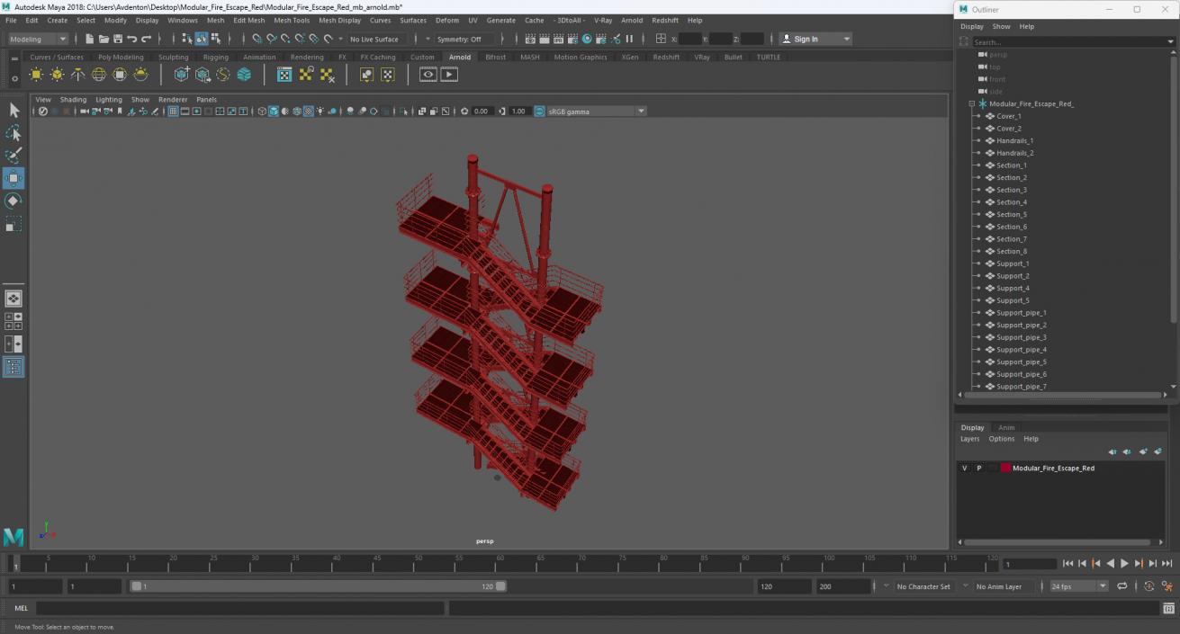 3D model Modular Fire Escape Red 2