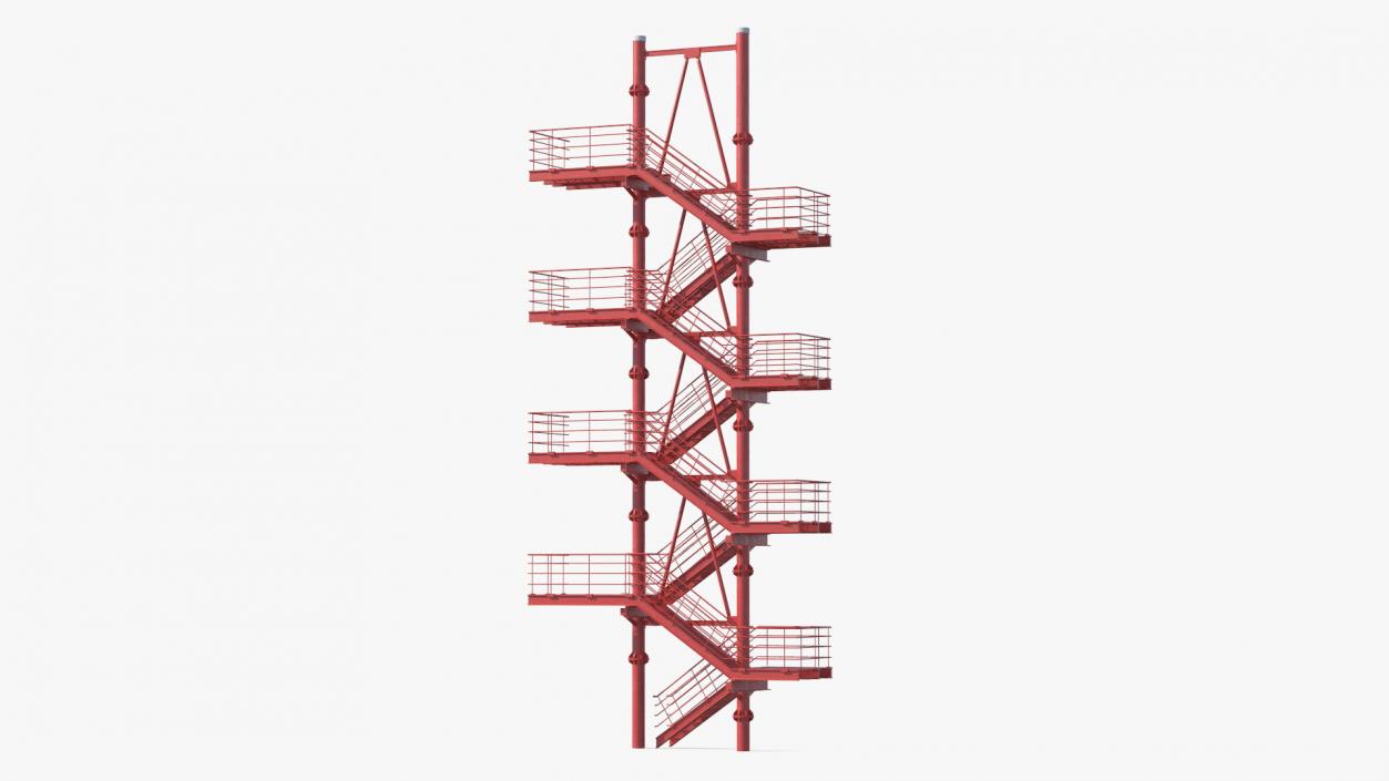 3D model Modular Fire Escape Red 2