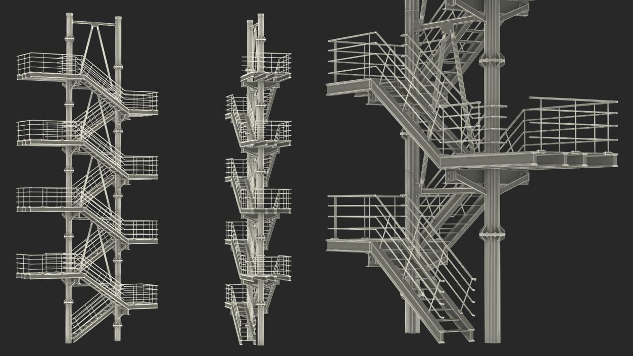 3D model Modular Fire Escape Red 2