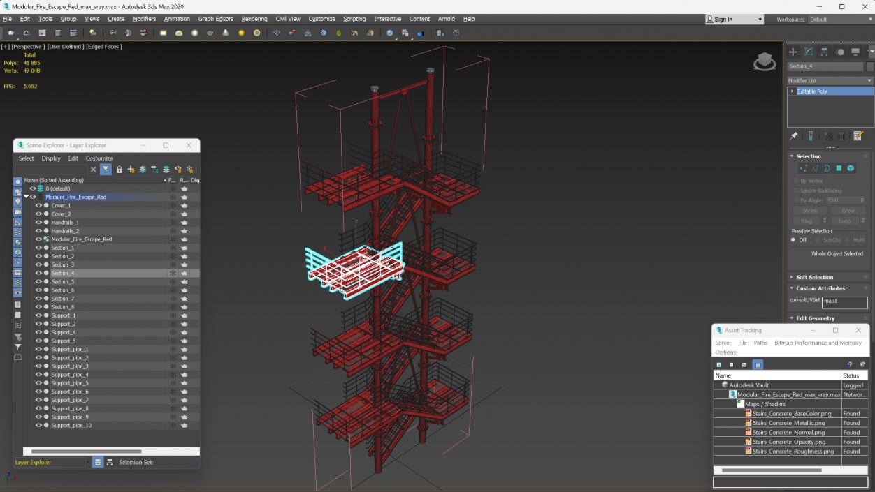 3D model Modular Fire Escape Red 2