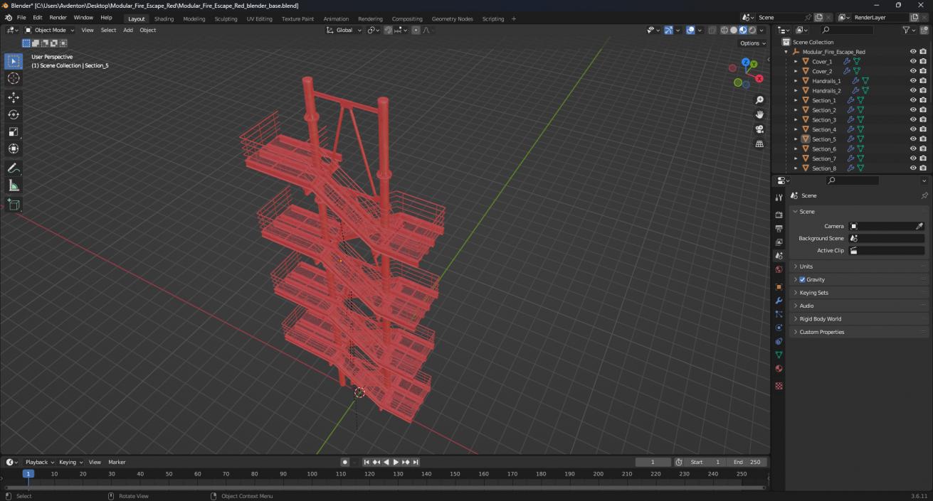 3D model Modular Fire Escape Red 2