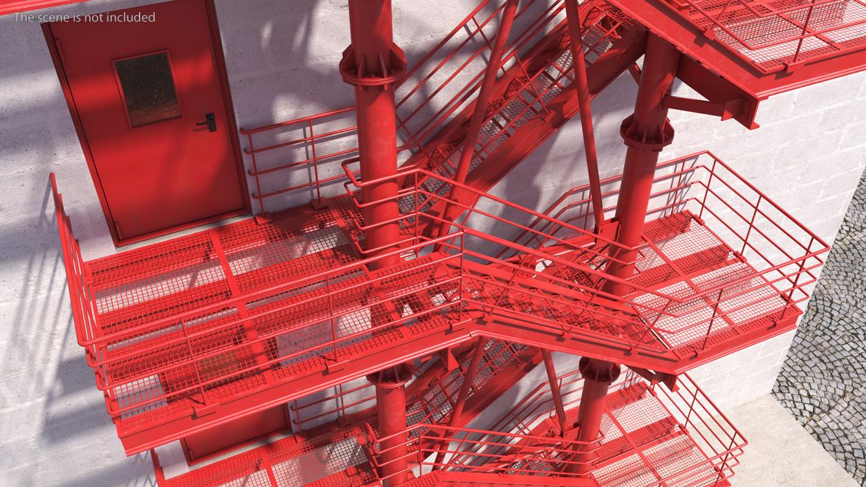 3D model Modular Fire Escape Red 2