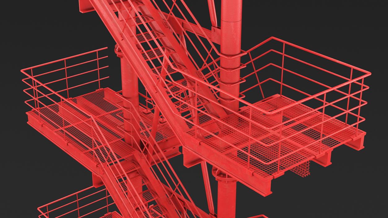 3D model Modular Fire Escape Red 2