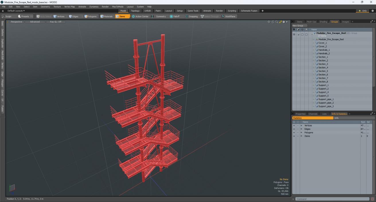 3D model Modular Fire Escape Red 2