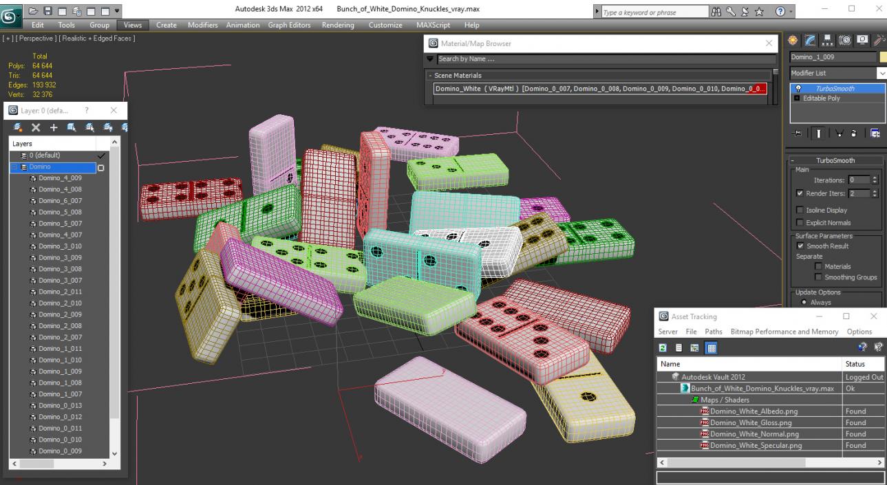 3D model Bunch of White Domino Knuckles