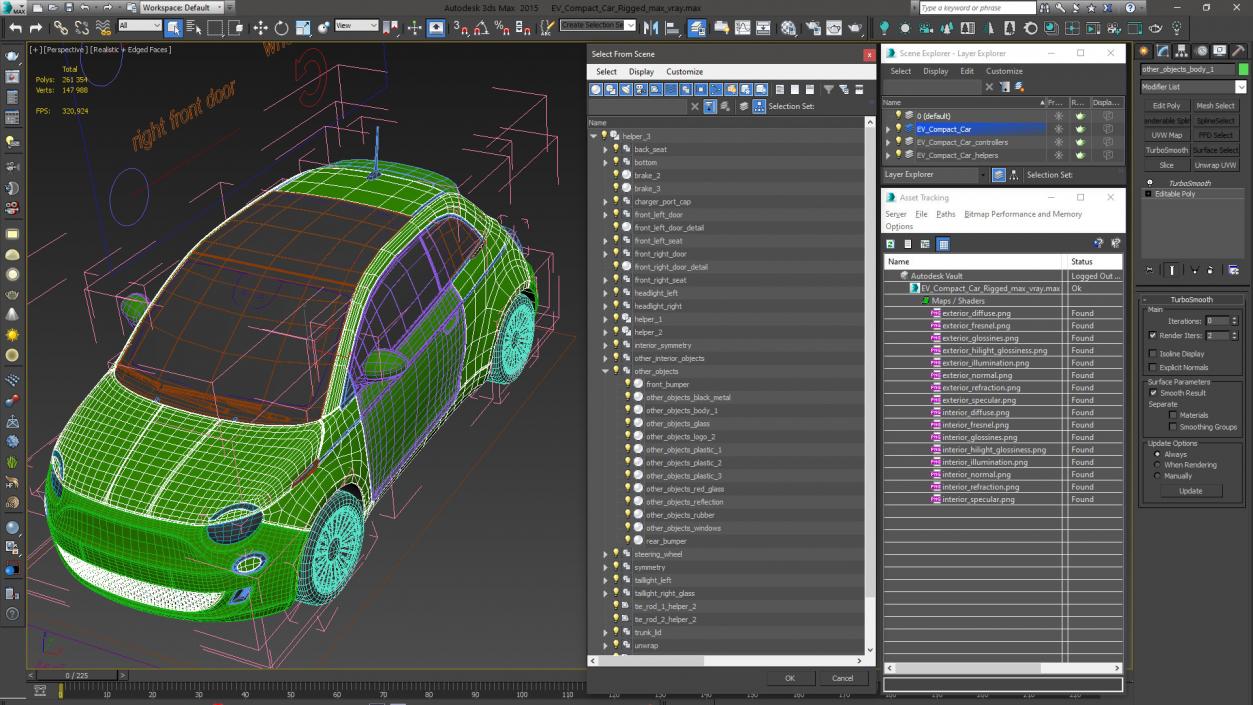 3D EV Compact Car Rigged