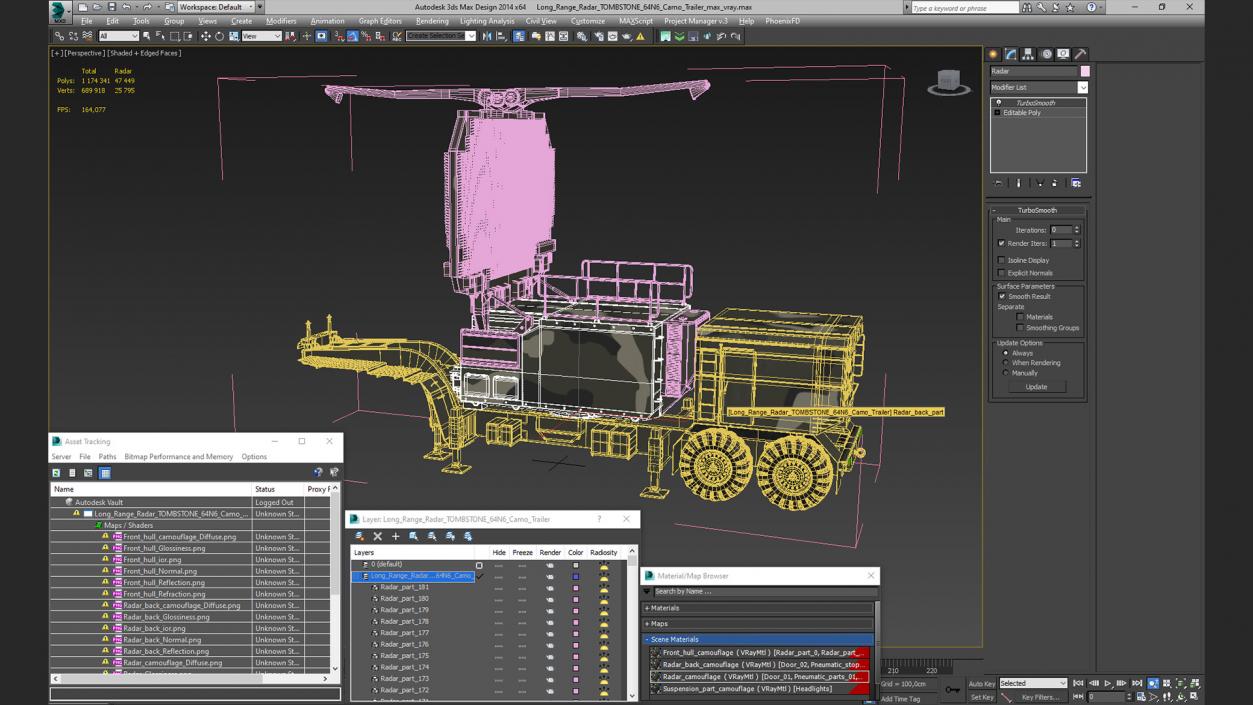 Long Range Radar TOMBSTONE 64N6 Camo Trailer 3D model