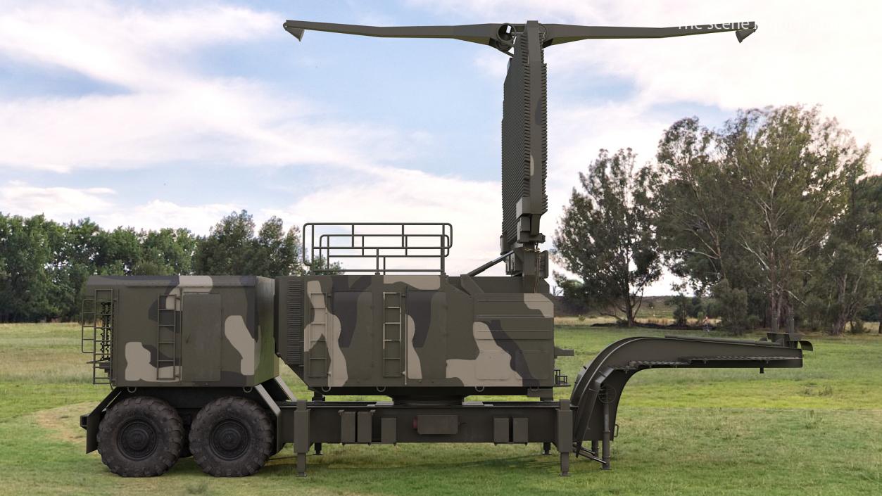 Long Range Radar TOMBSTONE 64N6 Camo Trailer 3D model