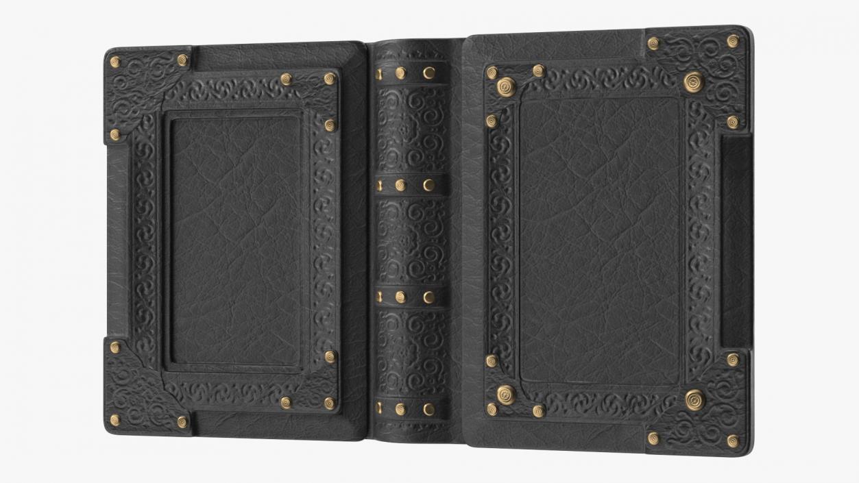 Old Ornate Open Book Black Leather 3D model