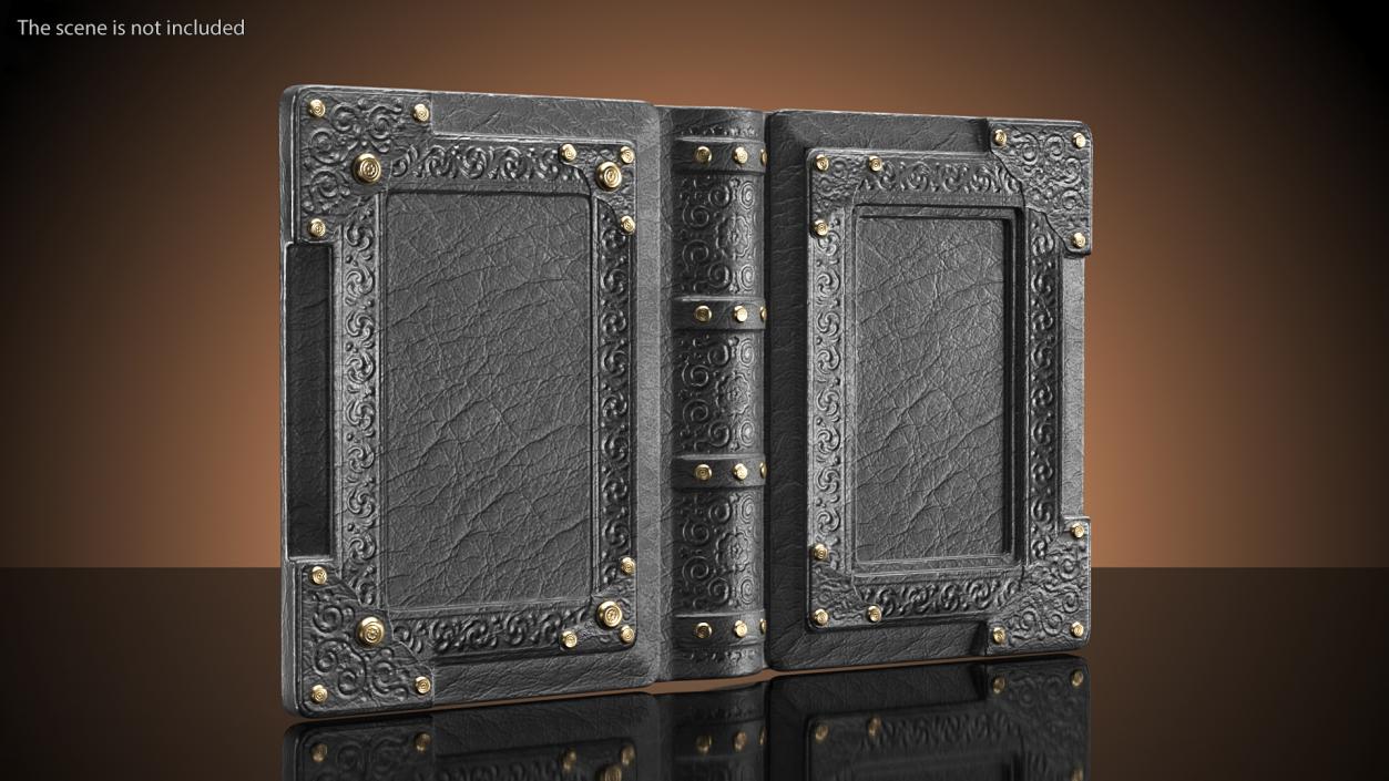 Old Ornate Open Book Black Leather 3D model