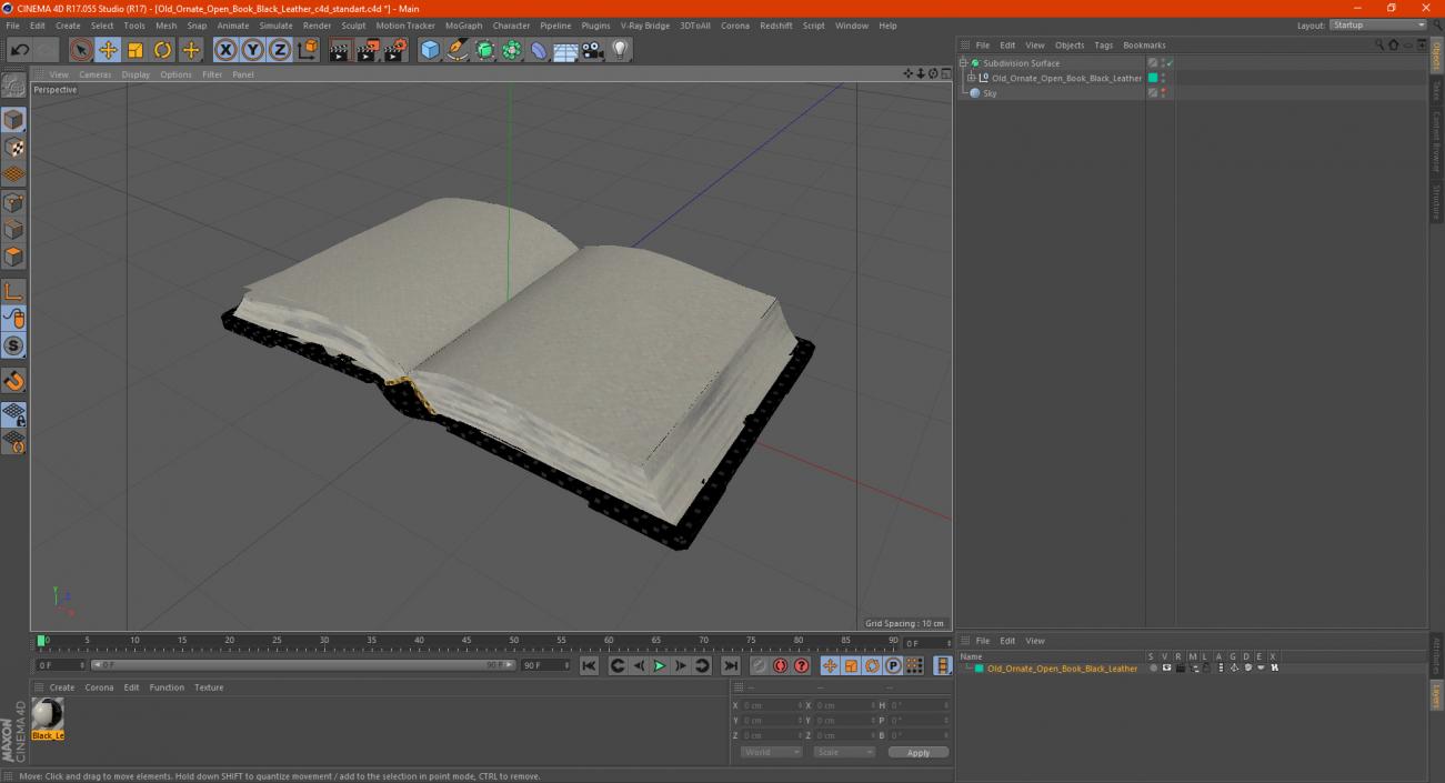 Old Ornate Open Book Black Leather 3D model