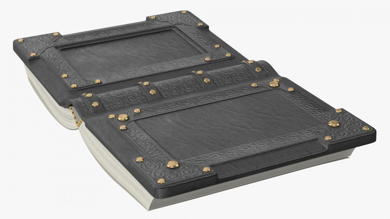 Old Ornate Open Book Black Leather 3D model