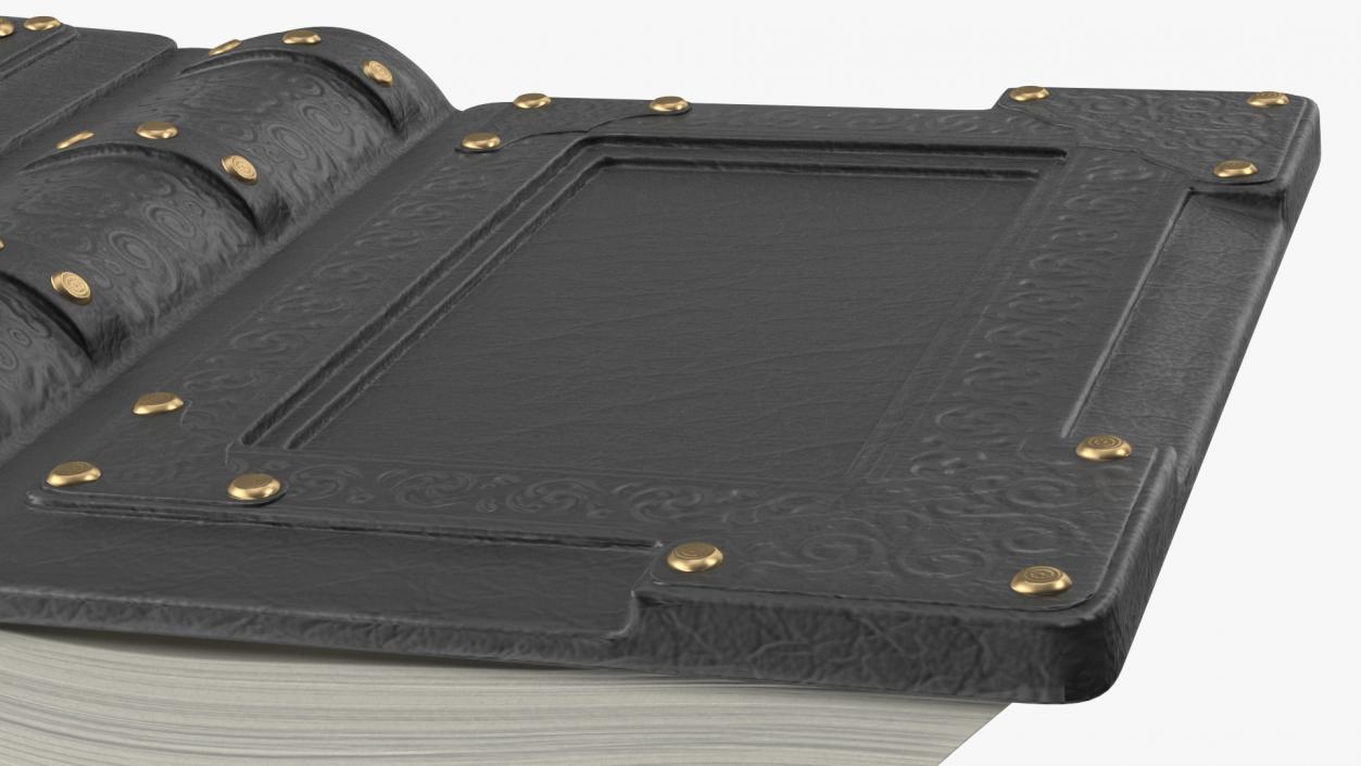 Old Ornate Open Book Black Leather 3D model