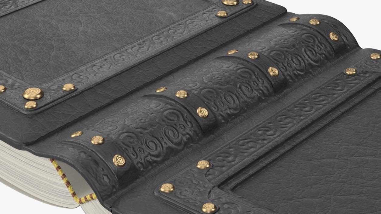 Old Ornate Open Book Black Leather 3D model