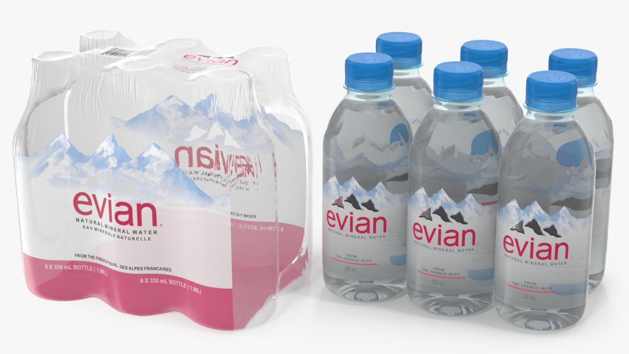 Evian Mineral Water 330ml 6 Bottle Pack 3D model