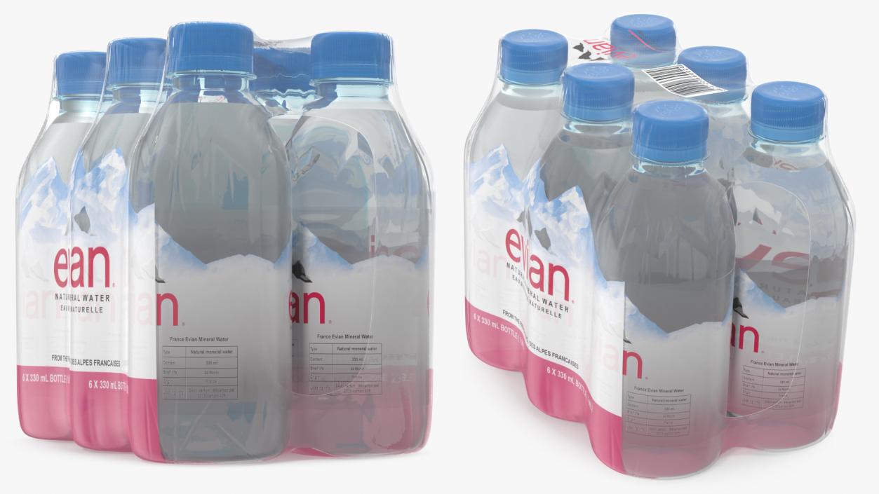 Evian Mineral Water 330ml 6 Bottle Pack 3D model