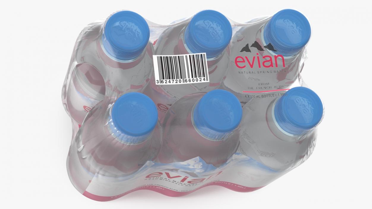 Evian Mineral Water 330ml 6 Bottle Pack 3D model