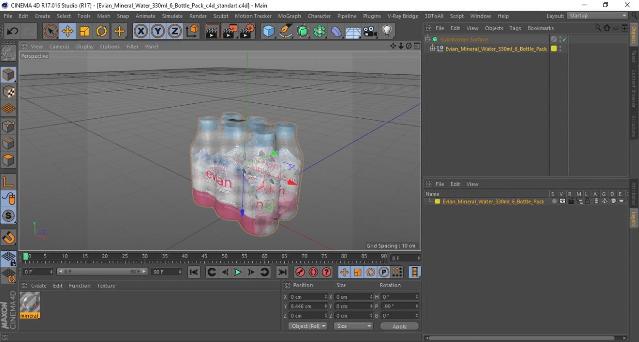 Evian Mineral Water 330ml 6 Bottle Pack 3D model