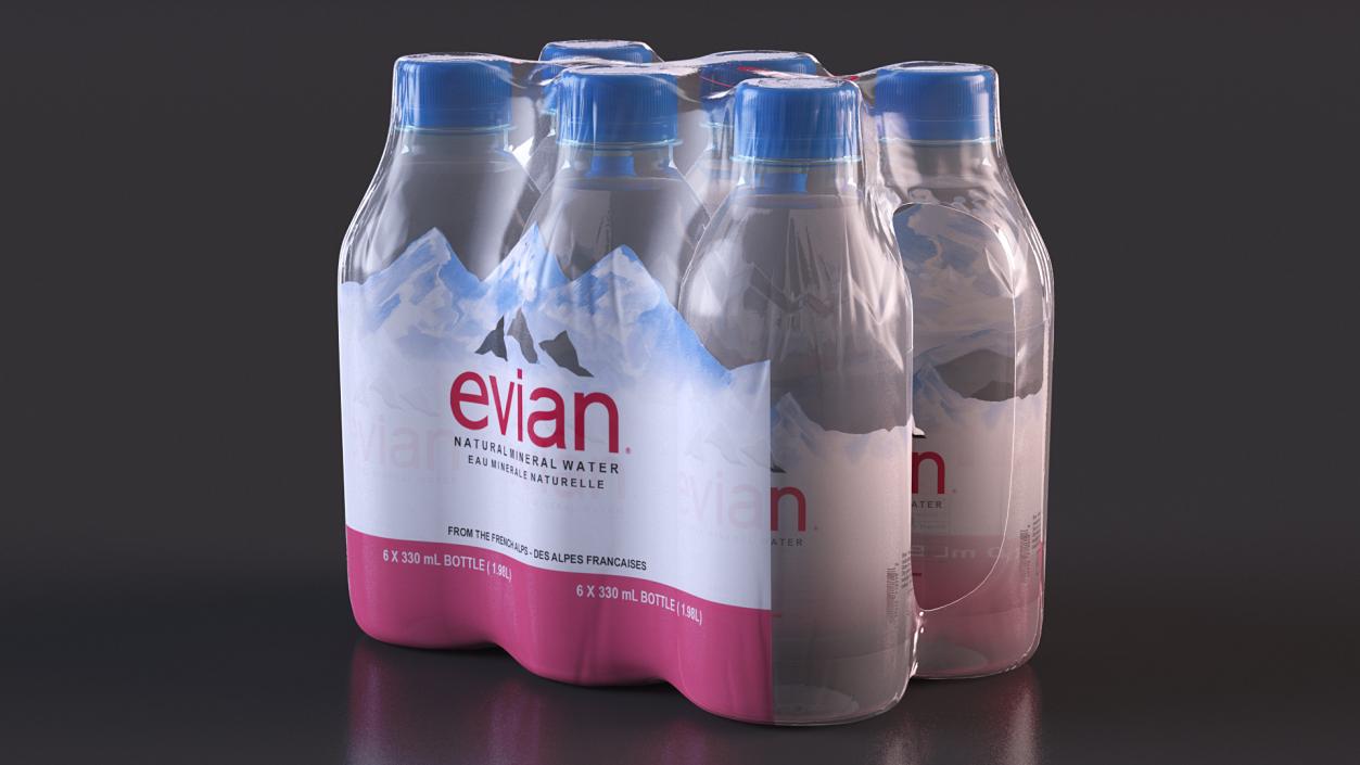 Evian Mineral Water 330ml 6 Bottle Pack 3D model