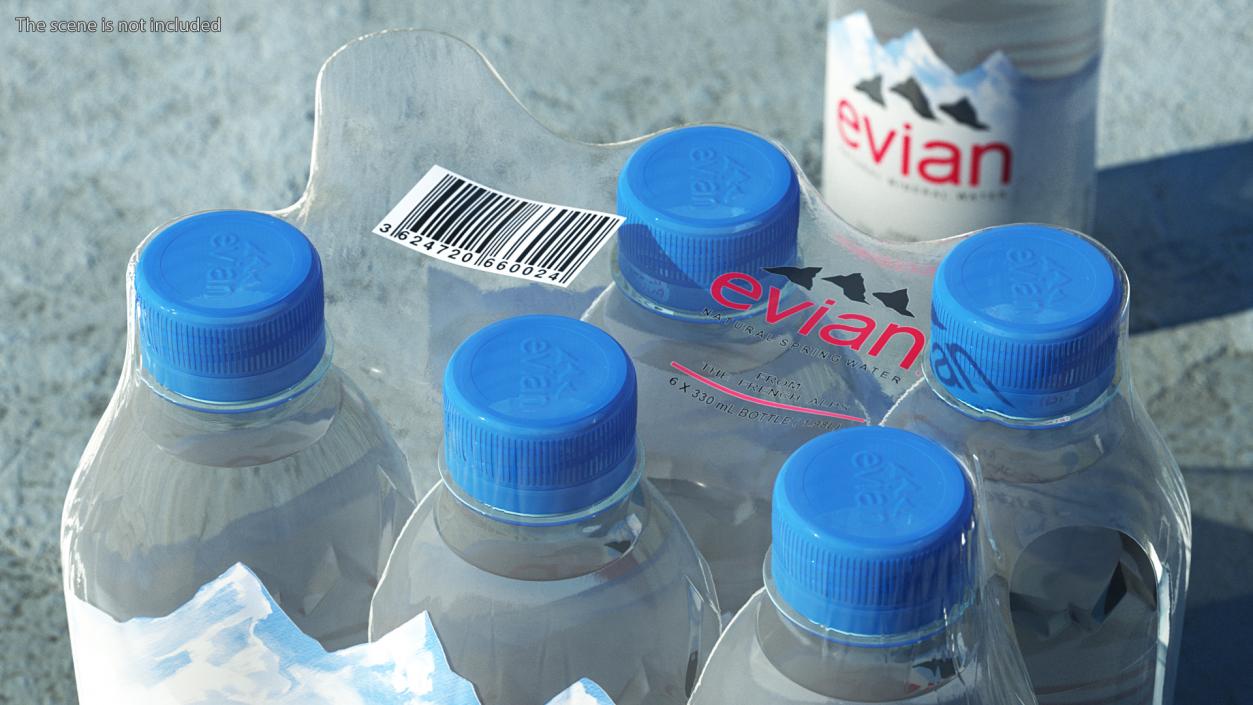 Evian Mineral Water 330ml 6 Bottle Pack 3D model