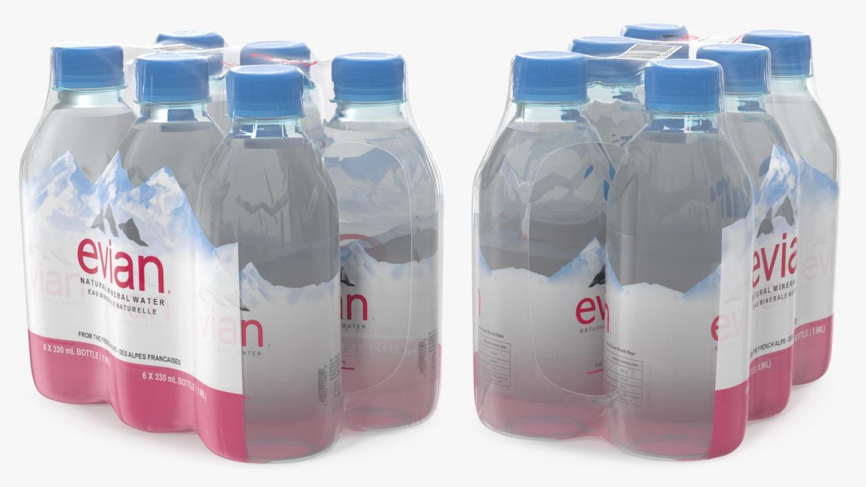 Evian Mineral Water 330ml 6 Bottle Pack 3D model