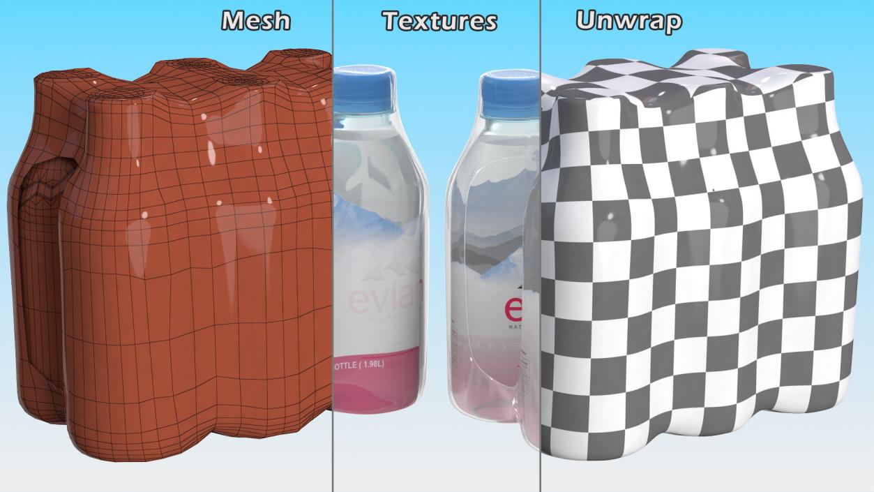 Evian Mineral Water 330ml 6 Bottle Pack 3D model