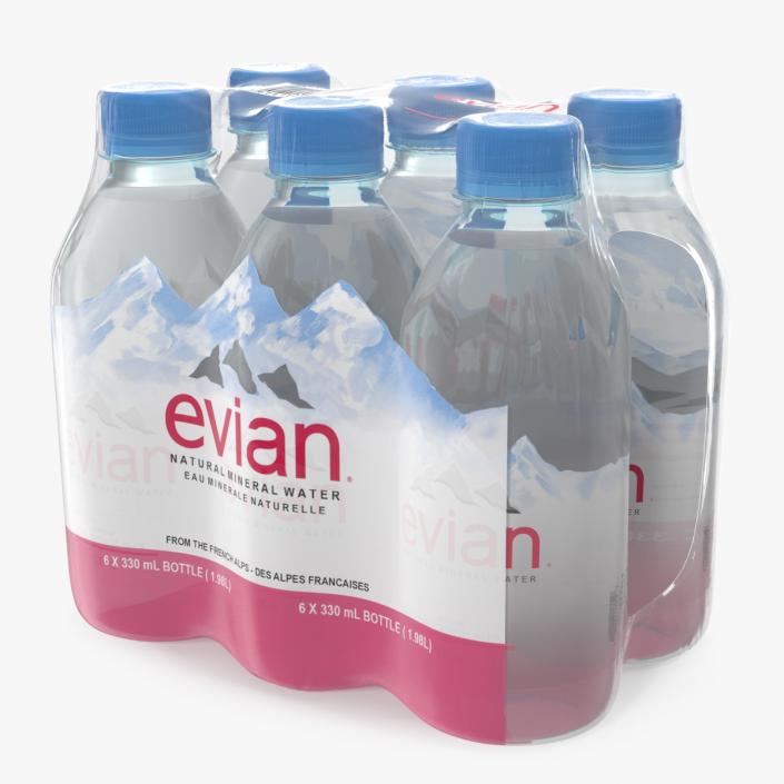 Evian Mineral Water 330ml 6 Bottle Pack 3D model