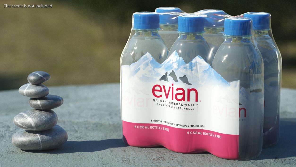 Evian Mineral Water 330ml 6 Bottle Pack 3D model