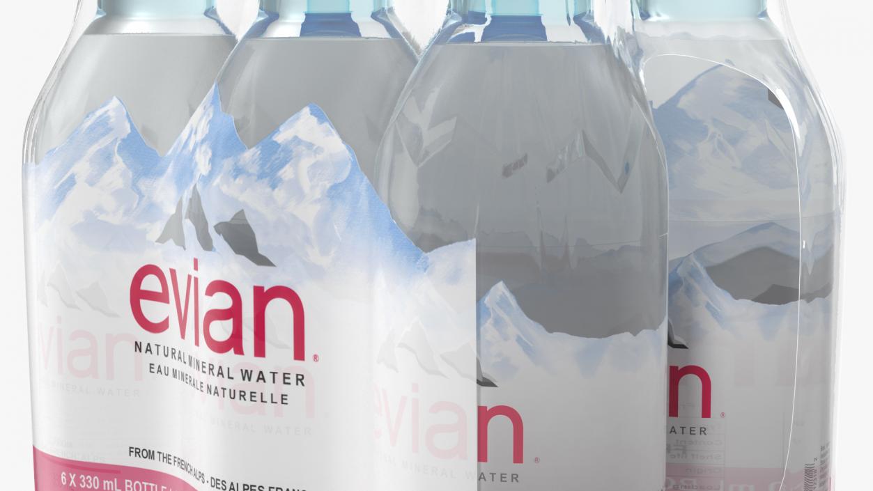 Evian Mineral Water 330ml 6 Bottle Pack 3D model