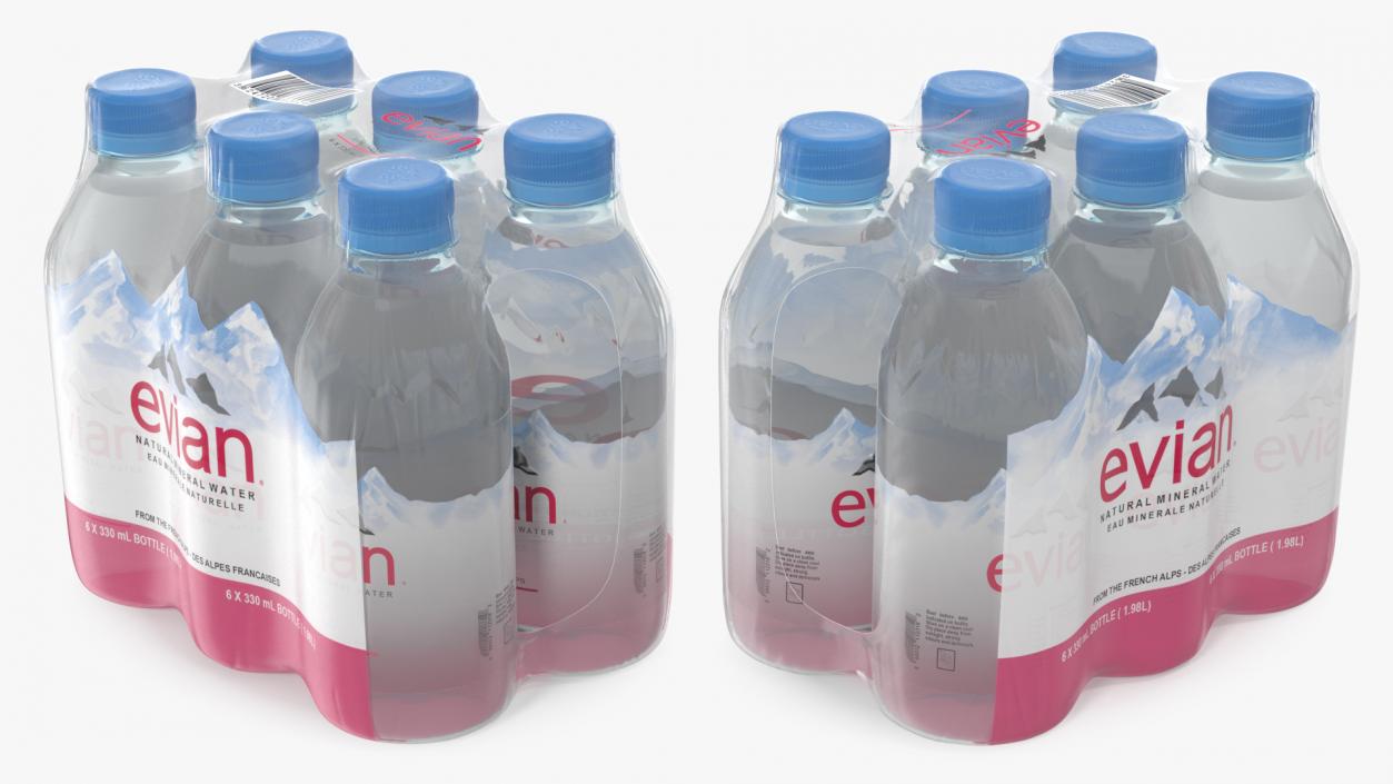 Evian Mineral Water 330ml 6 Bottle Pack 3D model