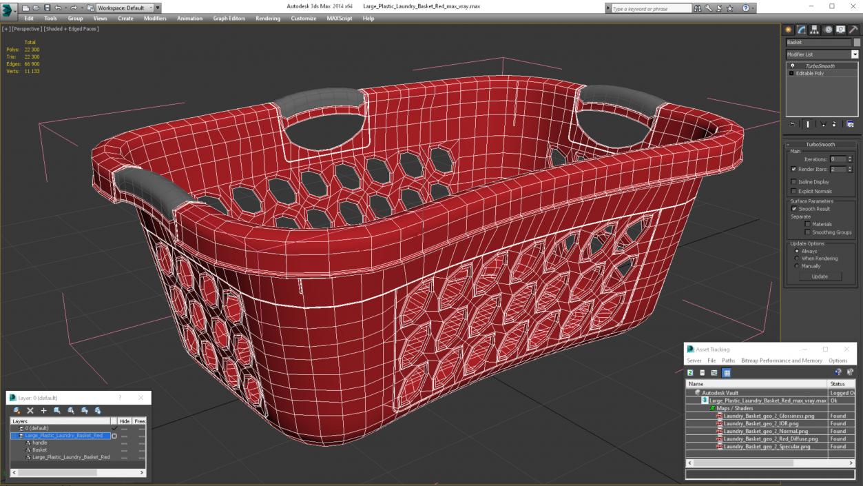 Large Plastic Laundry Basket Red 3D