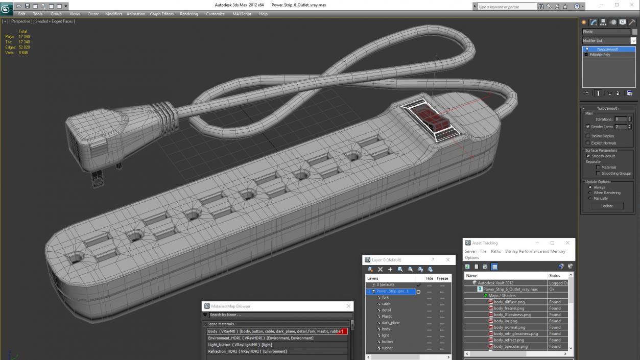 3D model Power Strip 6 Outlet