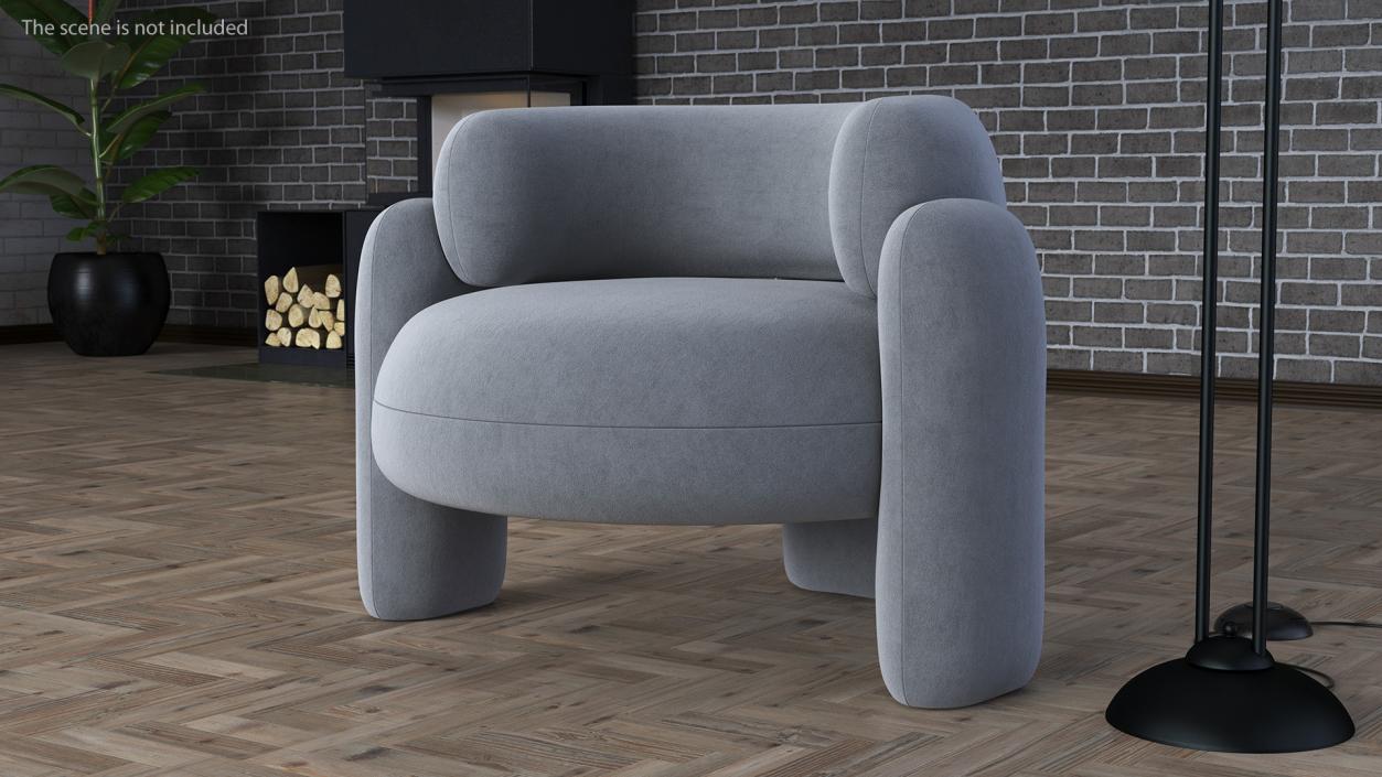 Modern Velvet Grey Armchair 3D