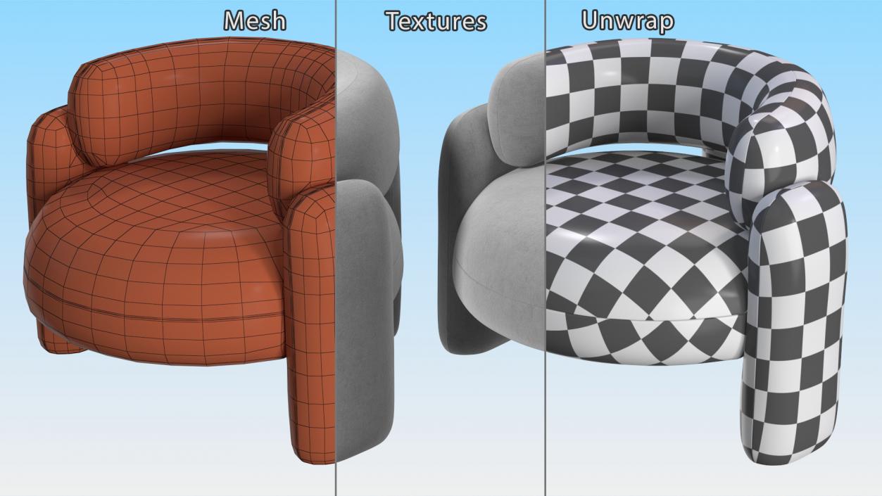 Modern Velvet Grey Armchair 3D