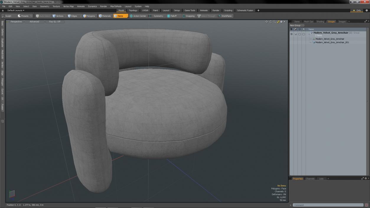 Modern Velvet Grey Armchair 3D