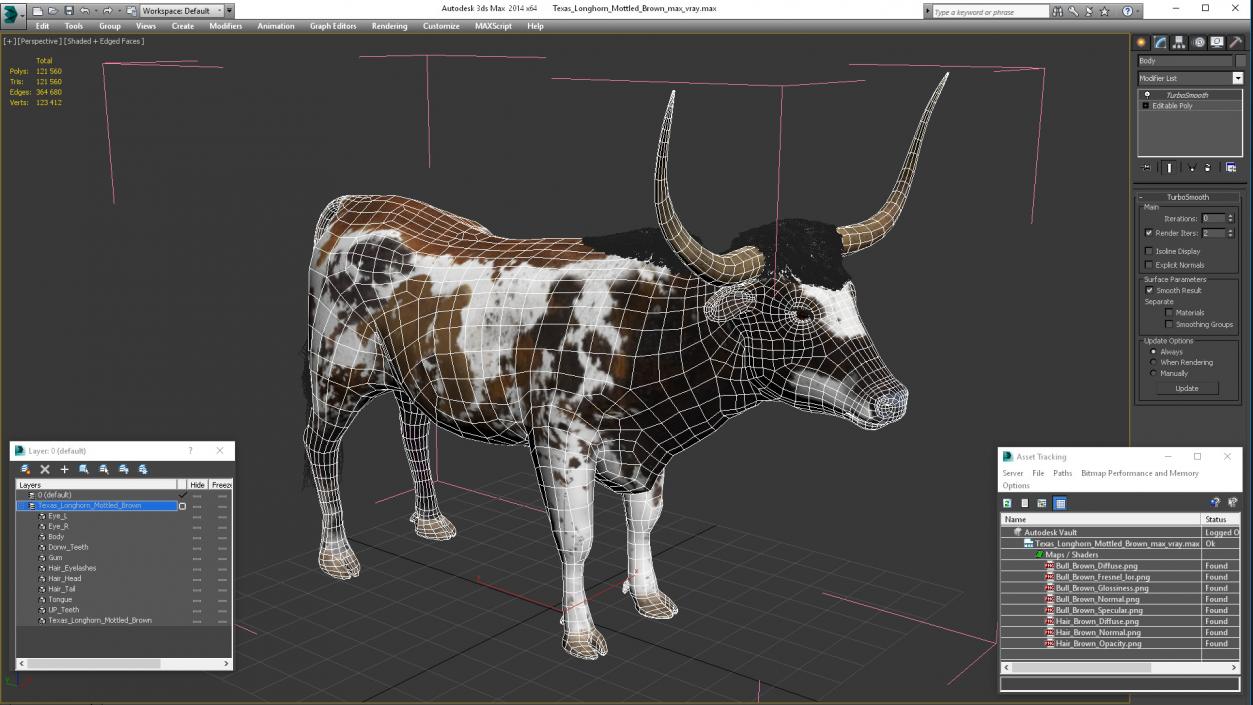 3D Texas Longhorn Mottled Brown model