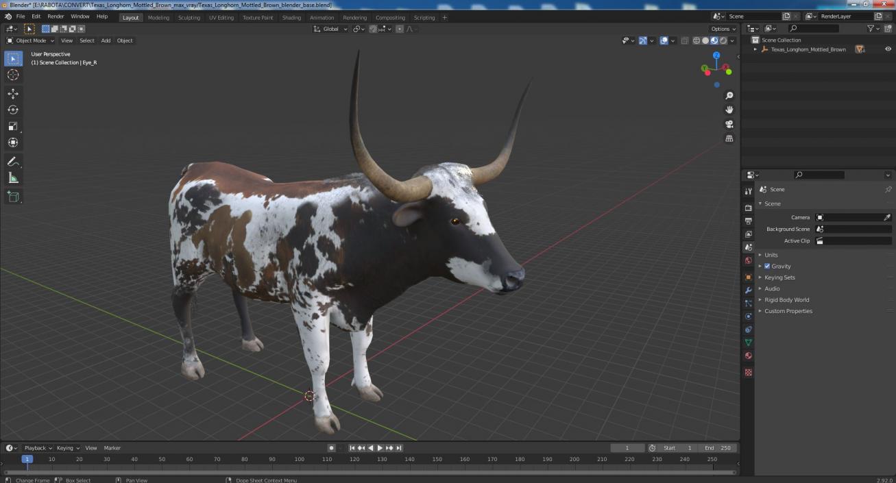 3D Texas Longhorn Mottled Brown model