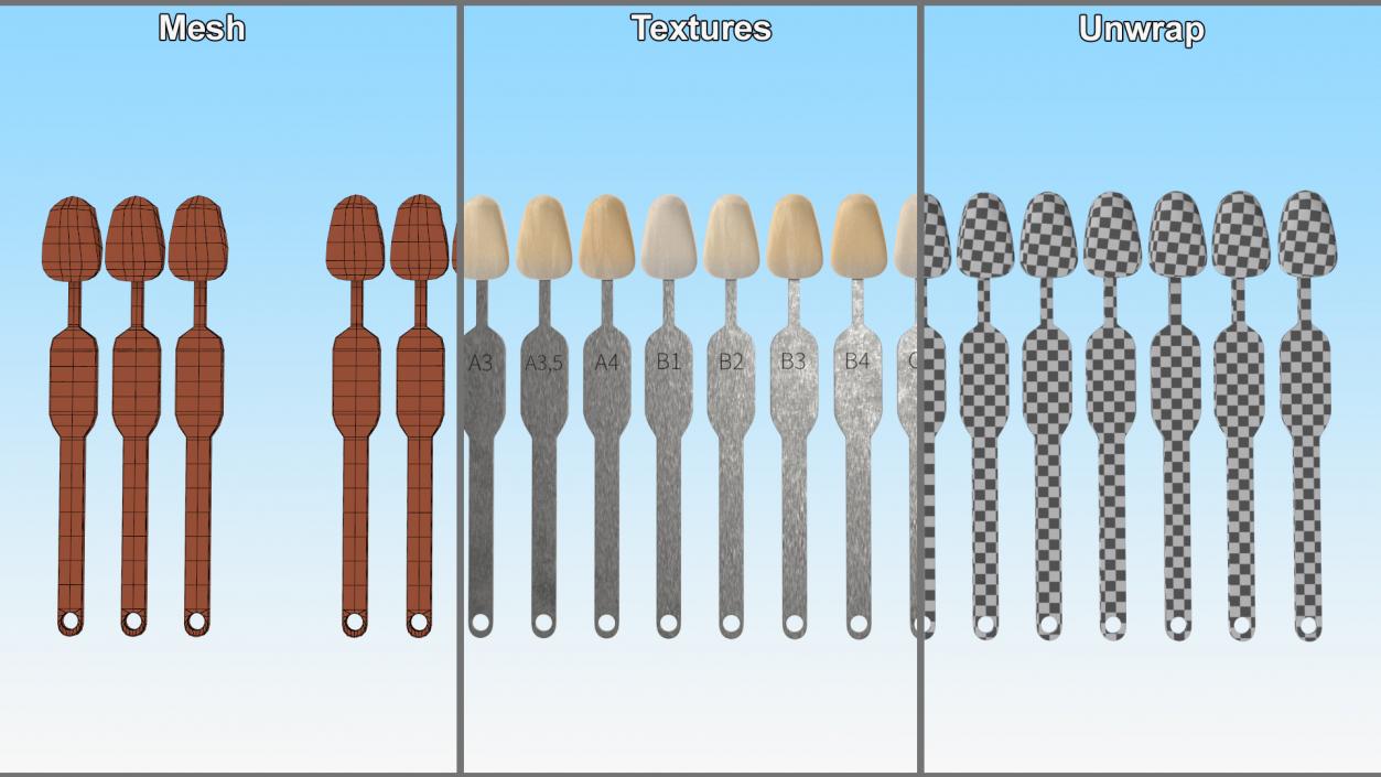 3D Teeth Shade Guide with Bleached Shades model