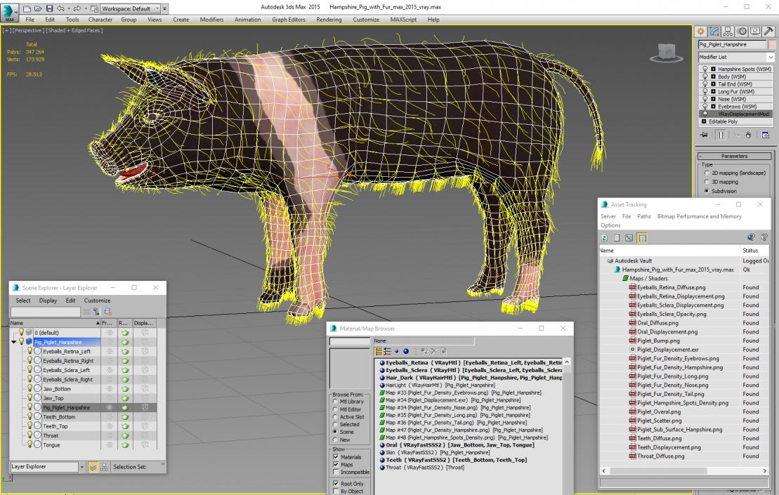 Hampshire Pig Piglet with Fur 3D model