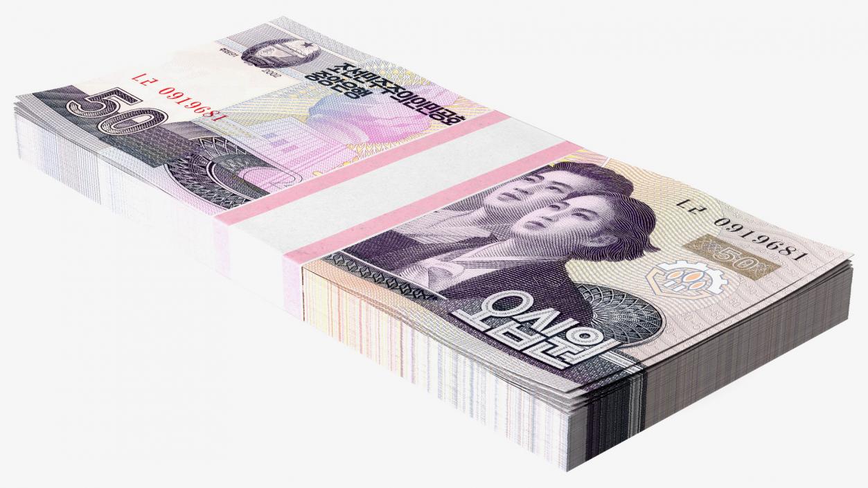 3D North Korea 50 Won Banknotes Pack model