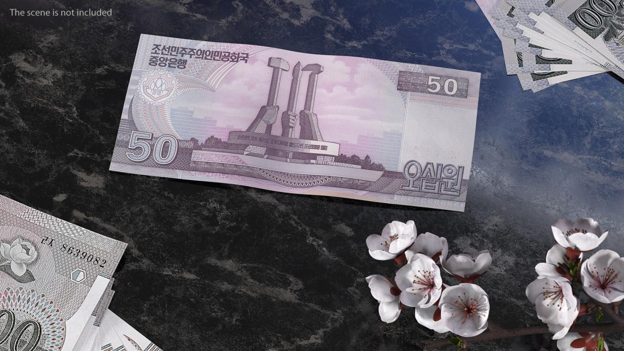 3D North Korea 50 Won Banknotes Pack model