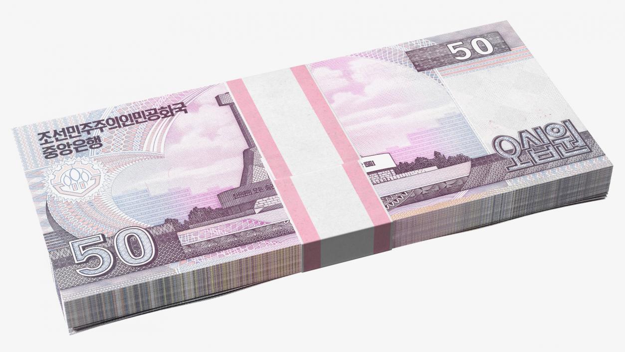 3D North Korea 50 Won Banknotes Pack model