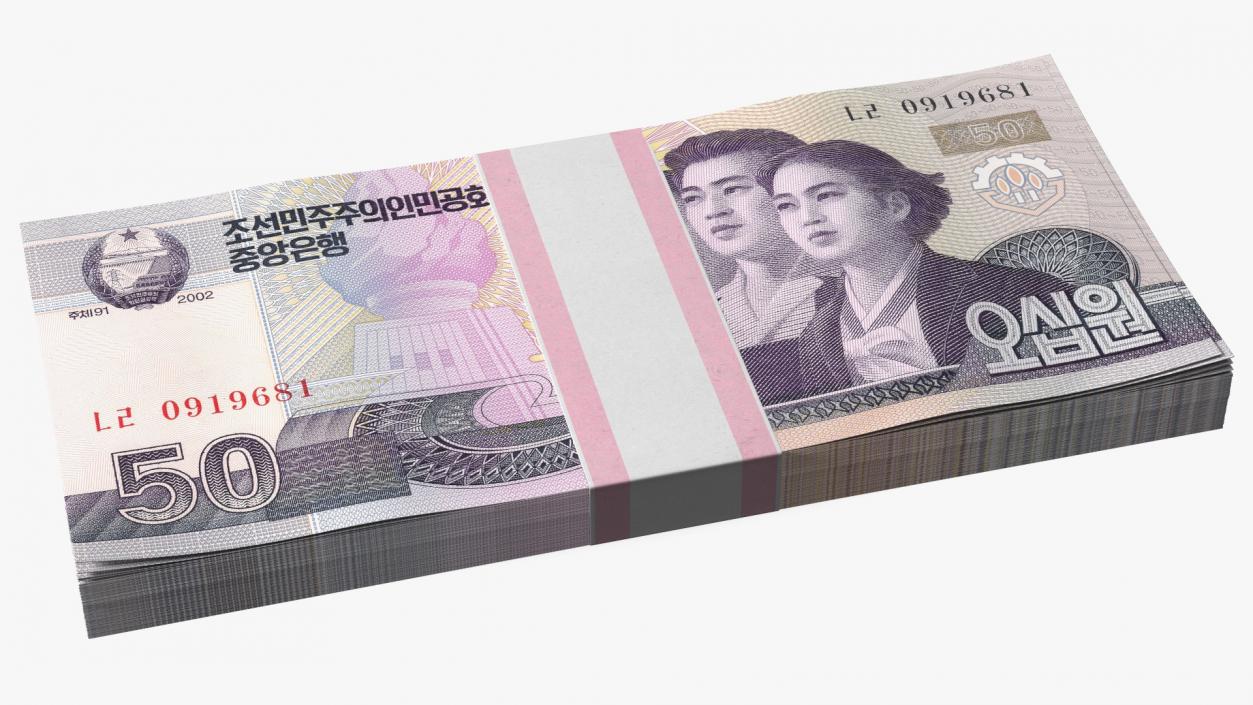 3D North Korea 50 Won Banknotes Pack model