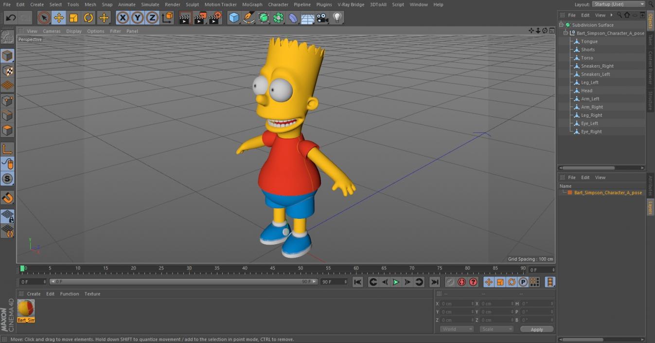 Bart Simpson Character A-pose 3D model