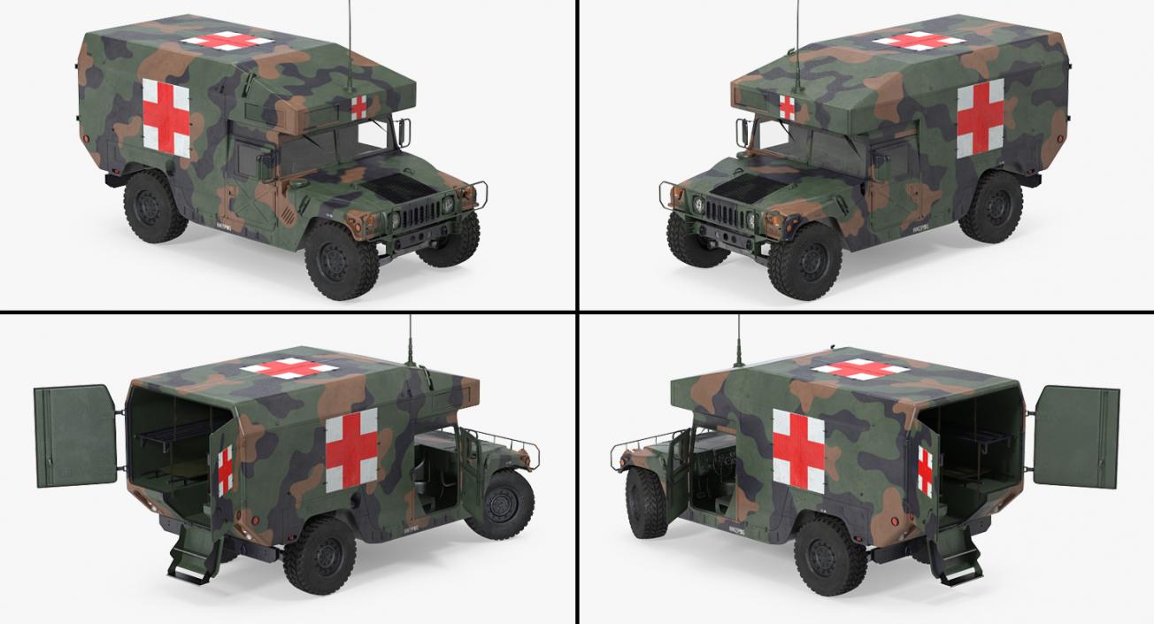 3D Ambulance Military Car HMMWV m997 Camo model